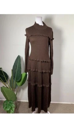 Pearl By Lela Rose WOMENS Chestnut Colored MIDI Knit Dress, Size M,$465 - Image 1 of 4