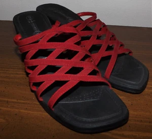 ZAPATOS PREMIERE CHOICE CUÑA TIRAS PUNTA ABIERTA SIN CORDONES ROJO NEGRO MUJER TALLA 9 - Imagen 1 de 9