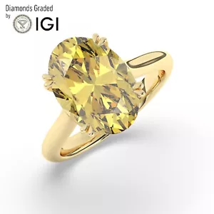 Oval Solitaire 14K Yellow Gold Vivid Yellow Engagement Ring 4.05ct Lab-grown IGI - Picture 1 of 19