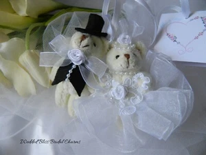 WHITE DRESS TEDDY BRIDE & GROOM BRIDAL GOOD LUCK CHARM-IVORY TEDDY-KEEPSAKE BOX - Picture 1 of 2