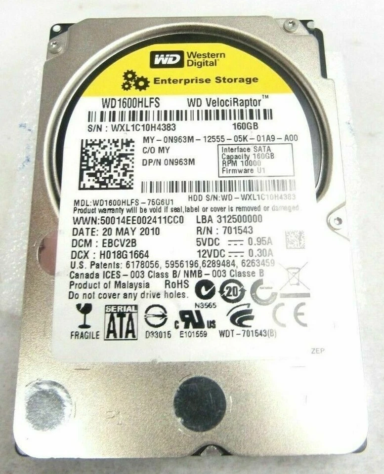 160GB Dell N963M Velociraptor Hard Drive 10K 2.5″ SATA - Image 1 of 1