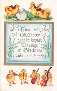 DE COLECCIÓN POSTAL DE PASCUA POLLITOS TOCAR INSTRUMENTOS EN RELIEVE 1911 021524 T - Imagen 1 de 2