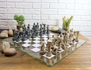Ebros Olympus At War Greek Olympian Deities Resin Chess Pieces W/Glass Board Set - Picture 1 of 9