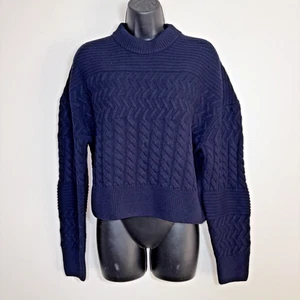 Filippa K Pullover Damen XS blau marine Wolle kastig strukturiert Zopfmuster Pulli - Bild 1 von 12