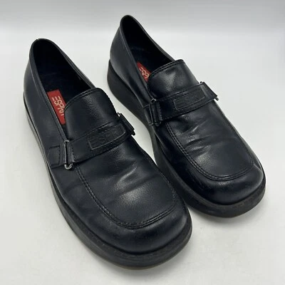 Vtg Esprit Womans Oxford Shoes 11 90s Y2K Black Faux Leather Rocker Loafer Read - Image 1 of 4