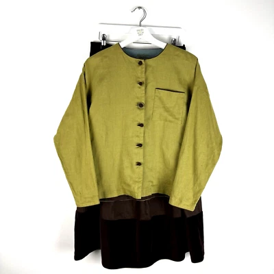 Gudrun Sjoden 2 Piece Set Jacket Trousers Brown Green Small Cotton Linen Velvet - Image 1 of 4