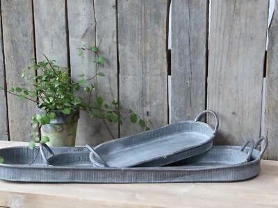 Tablett zink oval lang Zinktablett antik Landhaus Metall langes Dekotablett NEU - Bild 1 von 4