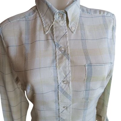 Vintage 1970s Oxford Plaid Top Womens Large 14 Plaid JC Penney Button Down  - Image 1 of 4