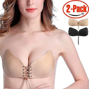  Damen Trägerlose Selbstklebende Silikon Unsichtbare Push-up BH 2er Pack Größe A - Bild 1 von 3