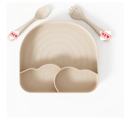 Juego de alimentación de bebé de silicona - placa de succión, tenedor y cuchara (juego de destete de 3 piezas) Foto 1 de 4