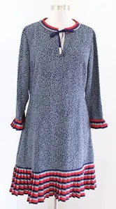 Boden Lara Spotted Striped Pleated Flounce Hem Dress Size US 8r 8 Navy Blue - Picture 1 of 8