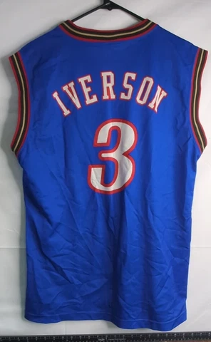 VTG NBA PHILADELPHIA SIXERS 76ERS SHIRT JERSEY CHAMPION ALLEN IVERSON #3 Blue L Cover