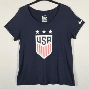 Nike T Shirt Womens XL Navy Blue Team USA Soccer Short Sleeves Scoop Neck Logo - Picture 1 of 7