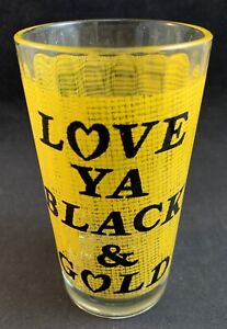Vintage Pittsburgh Steelers NFL Love Ya Black & Gold Glass Drinking Cup