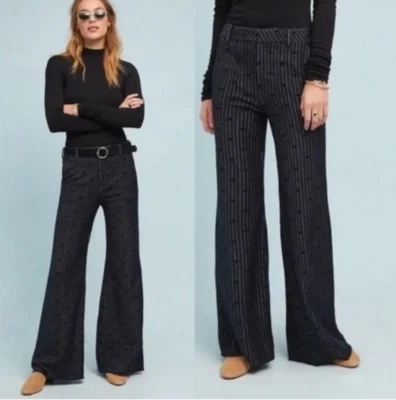 Cartonnier Knit Wide Leg Flare Pants Womens 28 Black High Waist Full Length - Image 1 of 4