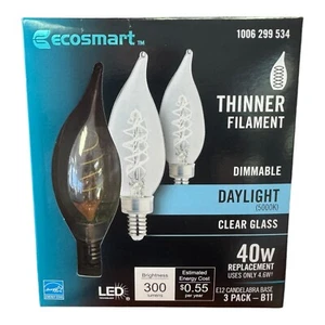 Ecosmart 3-Pack Dimmable Daylight Clear Glass 40w Replacement Candelabra Bulbs - Picture 1 of 2