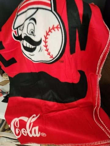 SGA Fleece Cincinnati Reds Coca Cola "Get Your Stache On" Throw Blanket Cover