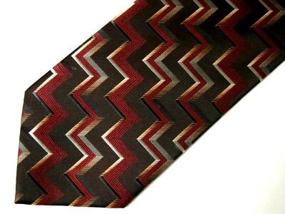 Alexander Julian Colours Mens Necktie Tie Maroon Red Black Gold Chevron Striped  - Image 1 of 4