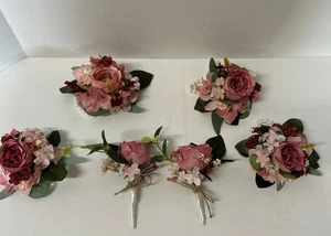 Artsian Made Boutinnier & Wrist Corsages Wedding Flowers lot of 6 Mauve Pinks - Picture 1 of 8
