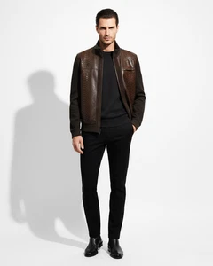 Loro Piana Fabric Genuine Python Leather Suede Black Brown Wool Cardigan Jacket - Picture 1 of 10