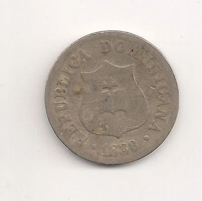 #A0917 1888A Dominican Republic 2.5 centavos coin, Cat. #KM7.3 VERY INTERESTING! - Image 1 of 2