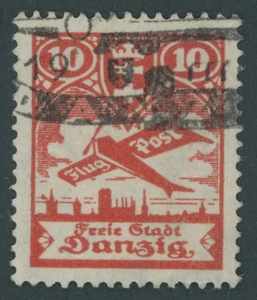 CIUDAD LIBRE DE GDANSK 1924, 10 Pf. Correo aéreo con error de placa coma superior  - Imagen 1 de 1