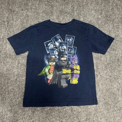 Kids LEGO Batman Movie T Shirt Boys Size 7 Navy Blue Cotton Graphic Tee - Image 1 of 4
