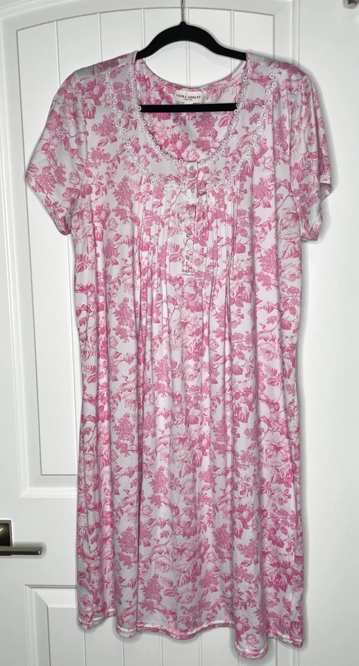 Camisón Laura Ashley Mujer XL Rosa Blanco Floral Rosas Abuela Cottage Core Foto 1 de 4