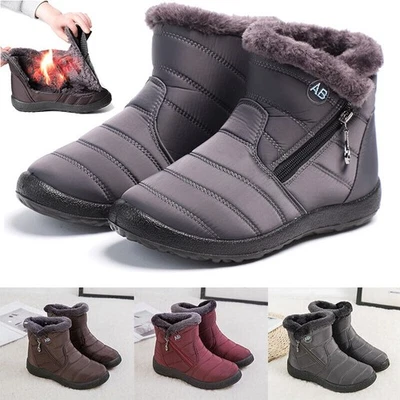Womens Winter Warm Fur Lined Waterproof Non-slip Ladies Snow Ankle Boots Shoes