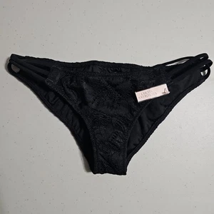 Parte inferior de bikini Victoria's Secret con tiras vendaje de encaje negro, talla S - Imagen 1 de 6