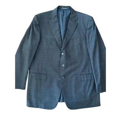 Спортивное пальто ERMENEGILDO ZEGNA черное темно-синее клетчатое 100% шерсть размер 58R (48R США)  - Изображение 1 из 4