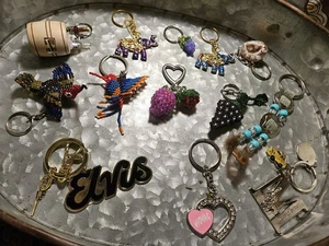 HUGE LOT EXCELLENT KEY RINGS OR PURSE CHARMS HUMMINGBIRDS ELEPHANTS BEER GEODE - Picture 1 of 1