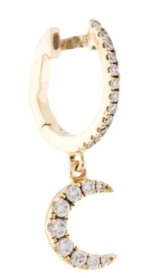 PENDIENTE GOTA ÚNICA LUNA CRECIENTE DIAMANTE ORO AMARILLO 14K Foto 1 de 4