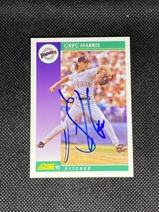 Greg Harris San Diego Padres 1992 Score Firmato Auto Card #378 ~ Certificato di autenticità - Foto 1 di 3