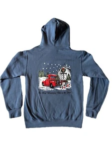 NWT Blue Christmas Gift Truck Most Wonderful Time Hoodie Simply Blessed Small - Picture 1 of 4