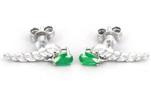 0.28ct Diamante Redondo Natural Esmeralda 14k Oro Blanco Boda Tuerca Pendientes - Imagen 1 de 5