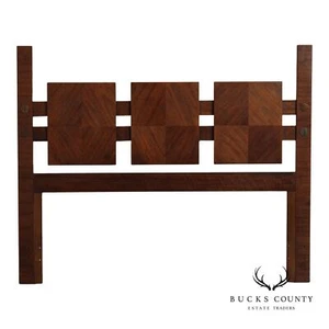 Lane Mid Century Modern Brutalist Queen Size Walnut Headboard - Picture 1 of 17