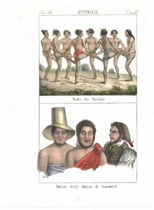 1835 engraving ~ Hula Caroline Islands ~ HAWAII Ali'i Keeaumoku II & Kalanimoku - Picture 1 of 3