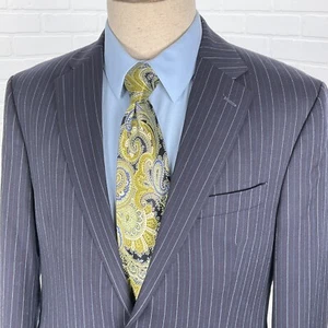 Izod Blazer Men 40R Blue White Pinstripe Wool Classic Career Suit Jacket - Picture 1 of 15