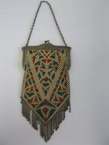Vintage Antique Mandalian MFG Co. ? Flapper Purse Flaws! turquoise red & cream - Picture 1 of 7