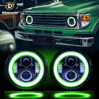 For Toyota Pickup 1979 1980 1981 7''Inch Round LED Headlight Green DRL Hi/Lo 2PC - Image 1 of 4