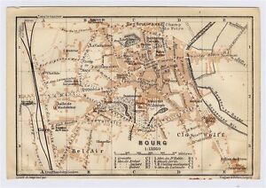 1914 ANTIQUE CITY MAP OF BOURG-EN-BRESSE / AIN / FRANCE