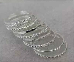 925 Sterling Silver Set OF Eight Stackable Ring Band Handmade Anniversary Ring - Picture 1 of 12