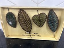 New PIER 1 Copper Metal Leaf Beaded Napkin Rings Set of 4 Green Gold Aqua Autumn