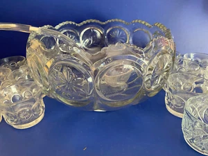 Tiffin Franciscan Moon & Star Punch Bowl W/12 Cups Crystal - Picture 1 of 9