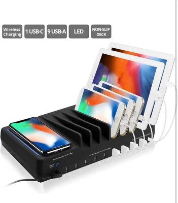 SIIG 90W Smart 10-Port USB Charging Station-  Padded Deck and LED Ambient Light - Image 1 of 4