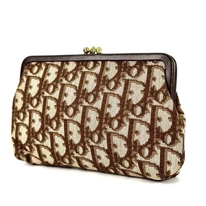 DIOR Trotter Clasp Coin Case Wallet  Purce Canvas Leather Brown Gold - Picture 1 of 12