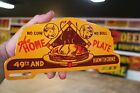 HOME PLATE DINER DRIVE IN COW BULL PORCELAIN METAL PLATE TOPPER SIGN GAS OIL 