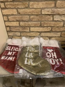 Pottery Barn Reversible Sequin Stockings Christmas Decor No Mono Teen Set 3 New - Picture 1 of 4