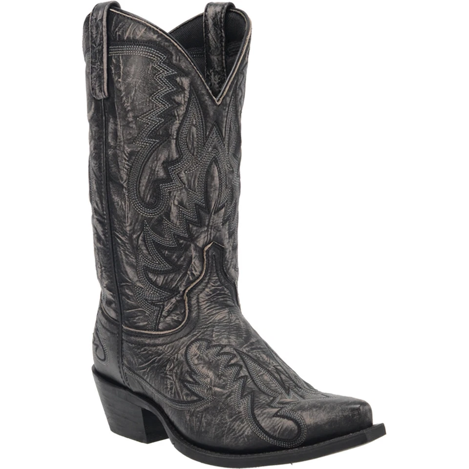 Laredo Western Boots Mens Garrett Distressed Embroidered Black 68407 8.5 D Medium 8.5 D